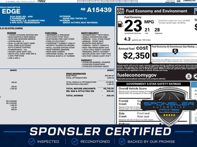 Certified 2024 Ford Edge SEL w/ Convenience Package