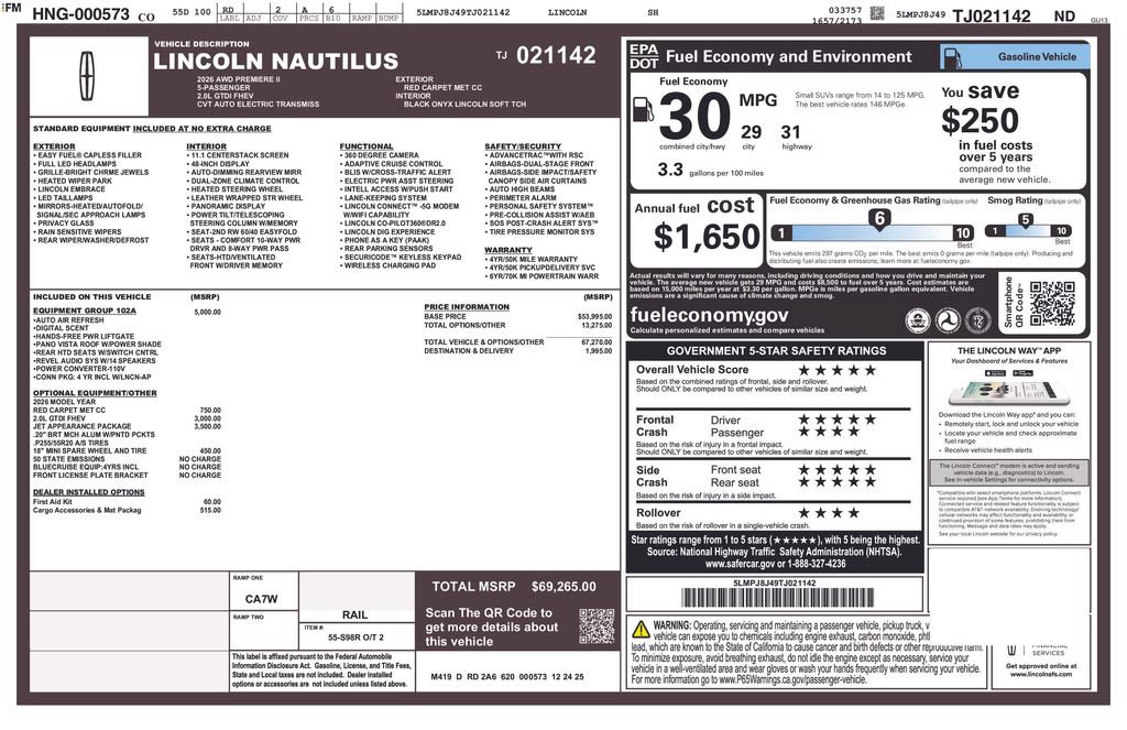 New 2026 Lincoln Nautilus Premier w/ Equipment Group 102A AWD/4WD image 64