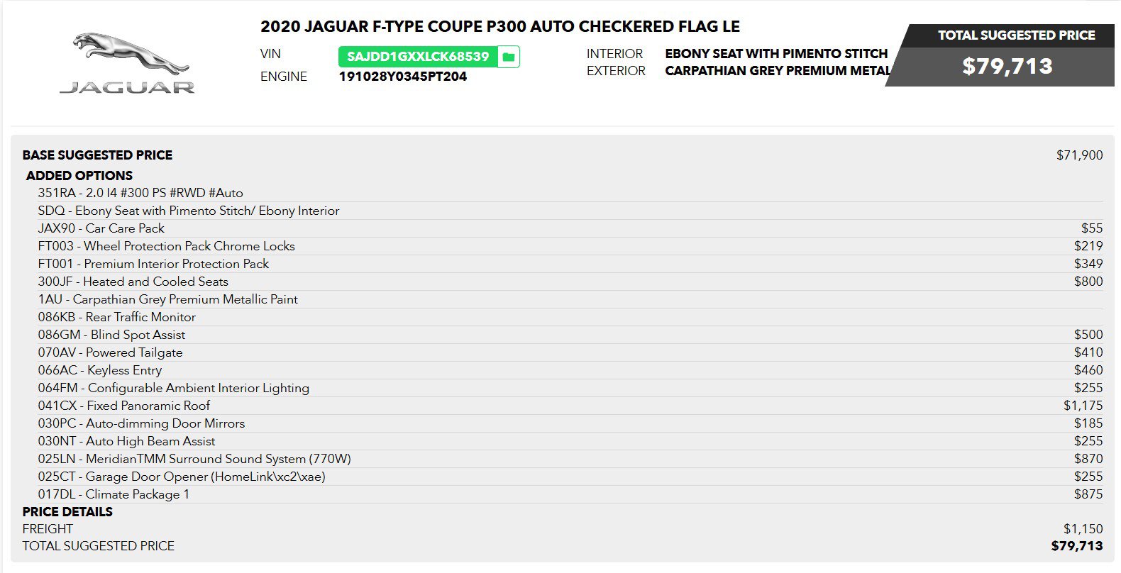 Used 2020 Jaguar F-TYPE Checkered Flag RWD image 1