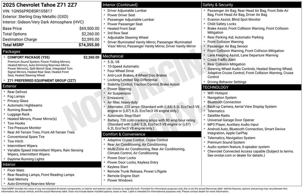 Used 2025 Chevrolet Tahoe Z71 w/ Comfort Package AWD/4WD image 69