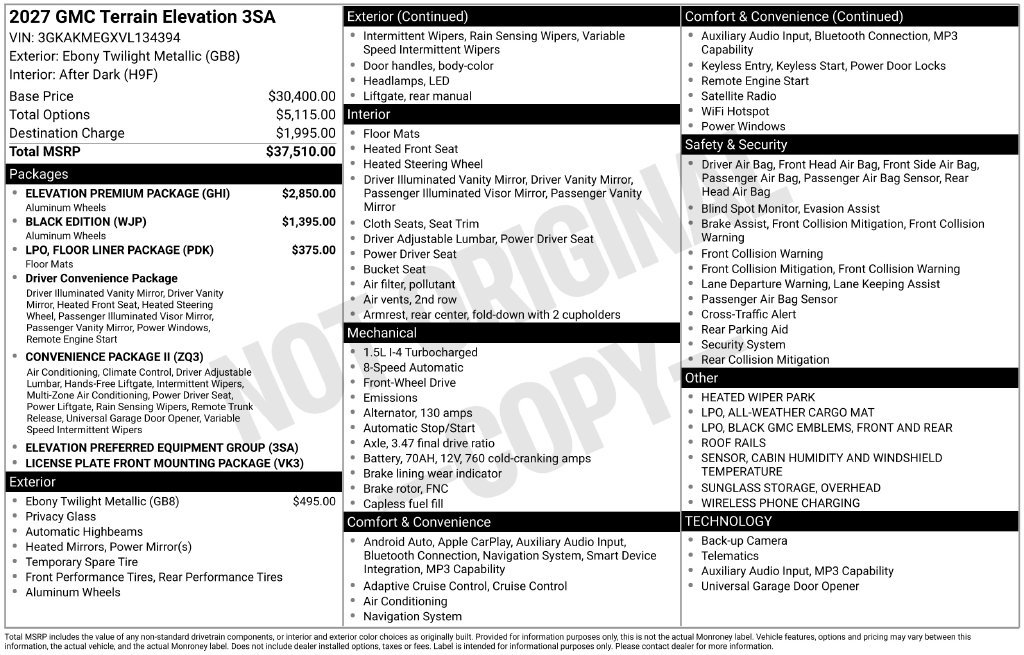 New 2027 GMC Terrain Elevation w/ Elevation Premium Package FWD image 37