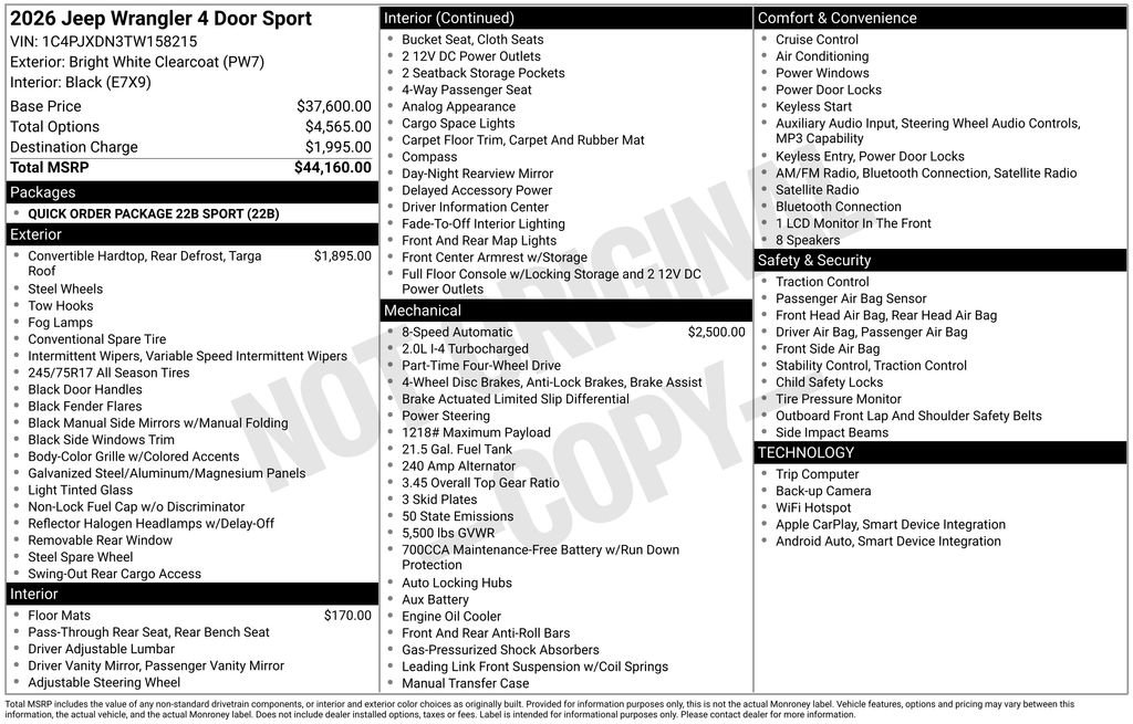 New 2026 Jeep Wrangler Sport image 22