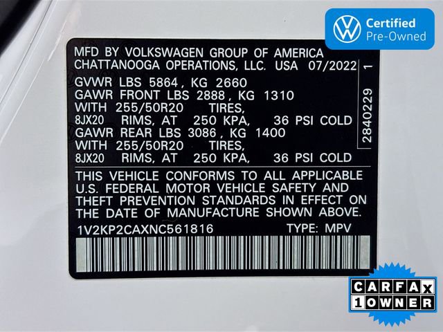 Certified 2022 Volkswagen Atlas SE w/ Panoramic Sunroof Package image 34