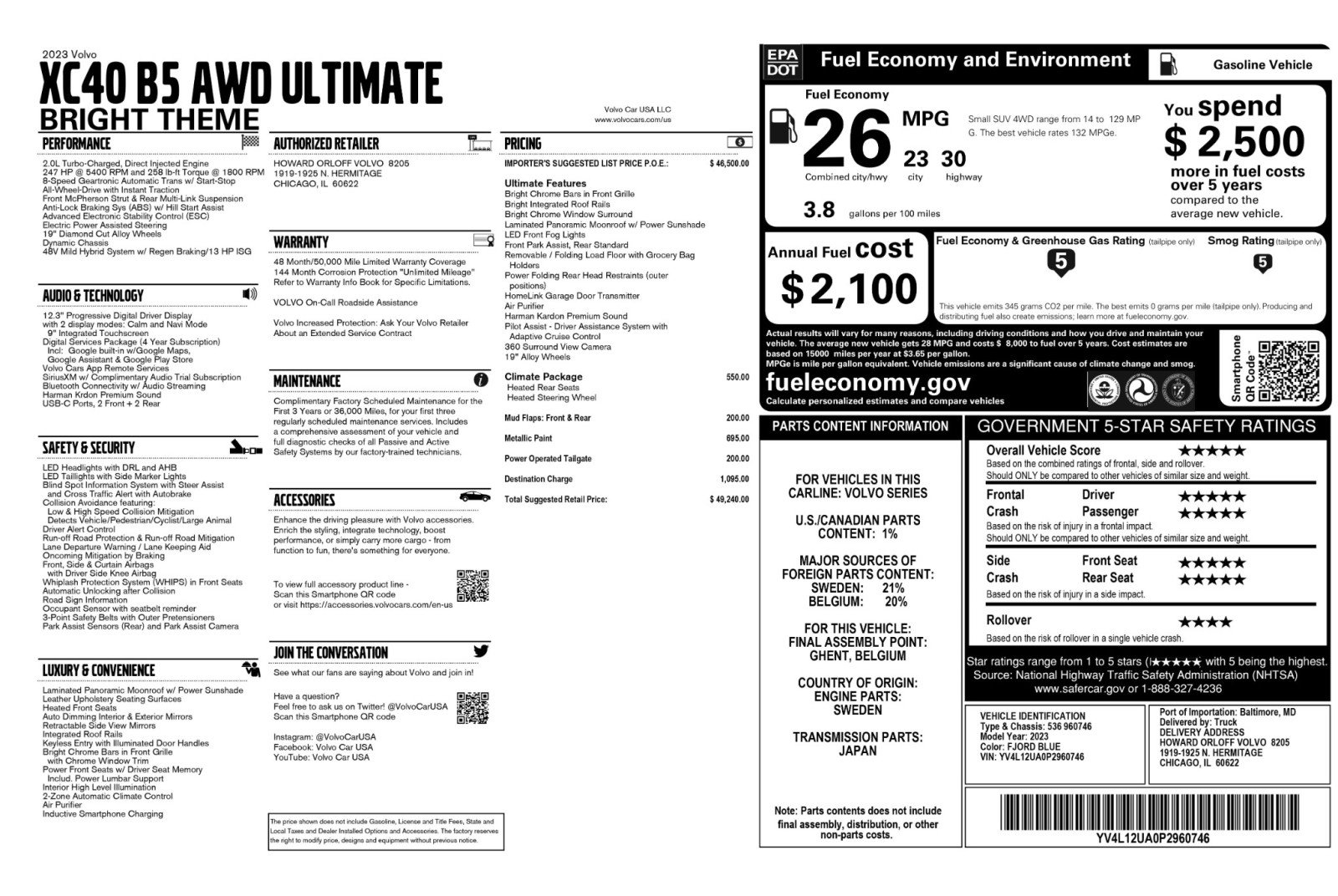 Used 2023 Volvo XC40 B5 Ultimate image 56