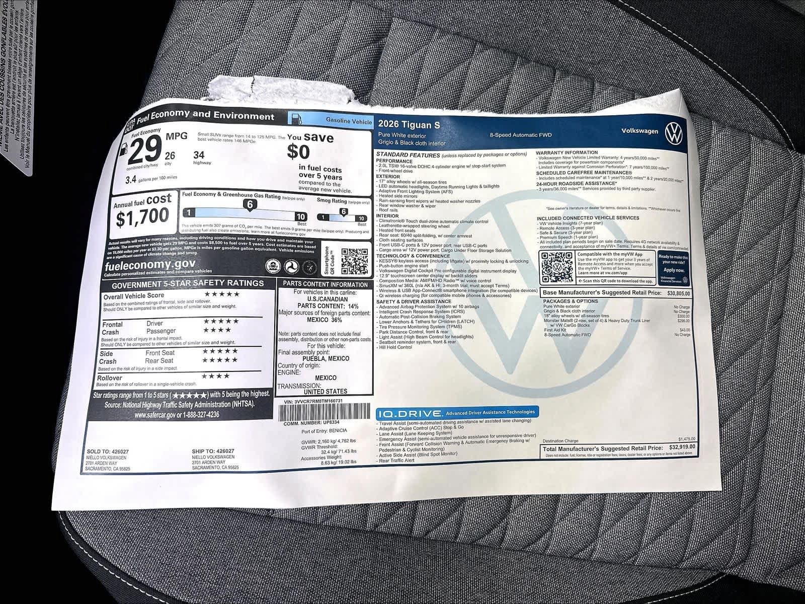 New 2026 Volkswagen Tiguan S FWD image 13