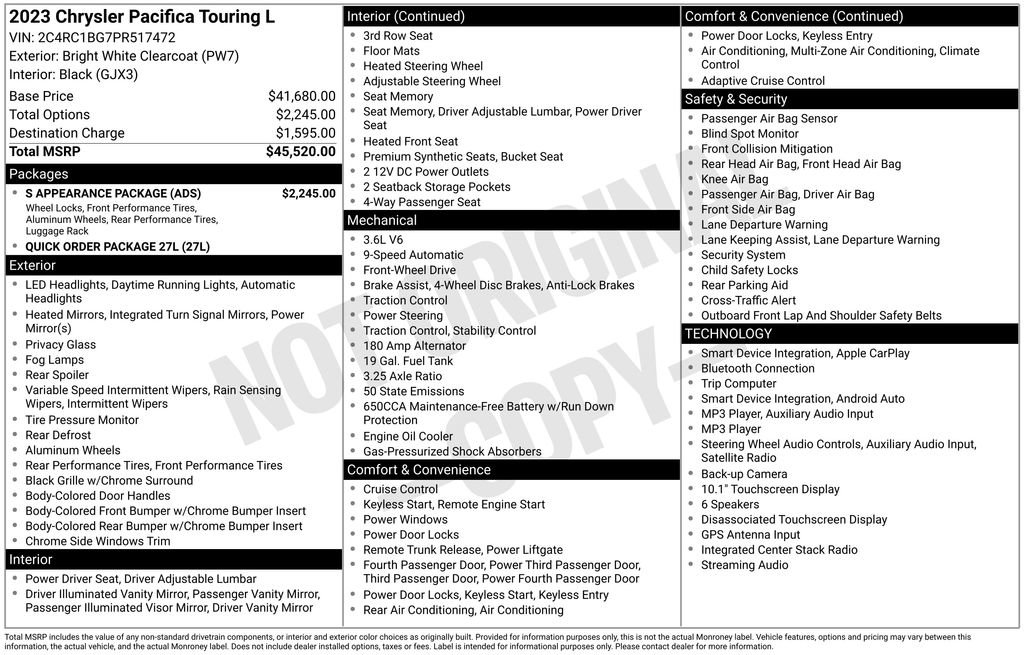 Used 2023 Chrysler Pacifica Touring-L w/ S Appearance Package FWD image 2