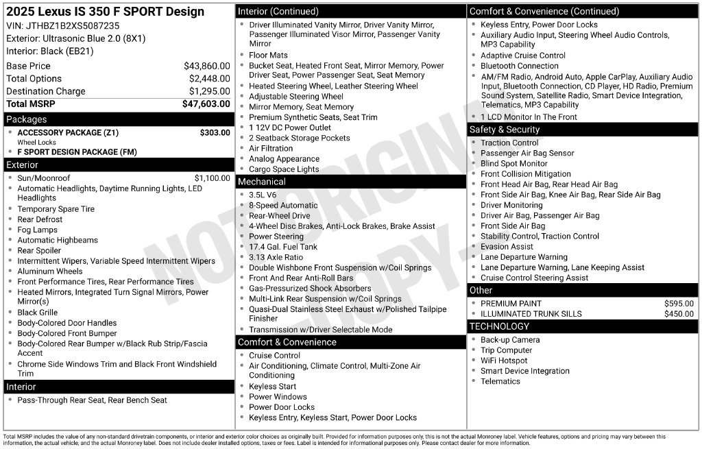 Used 2025 Lexus IS 350 F Sport w/ Accessory Package RWD image 6