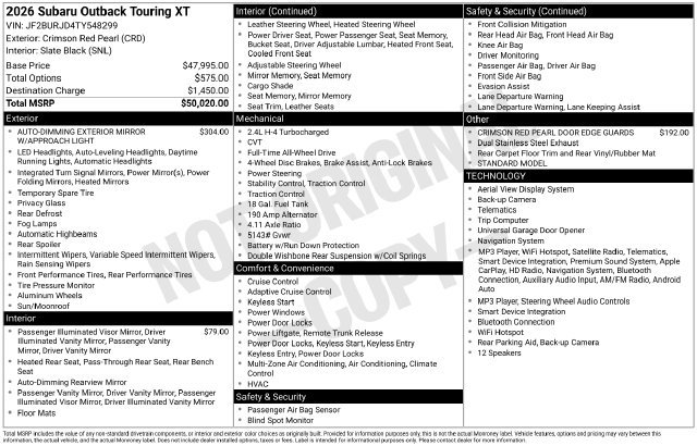 New 2026 Subaru Outback Touring XT AWD/4WD image 21