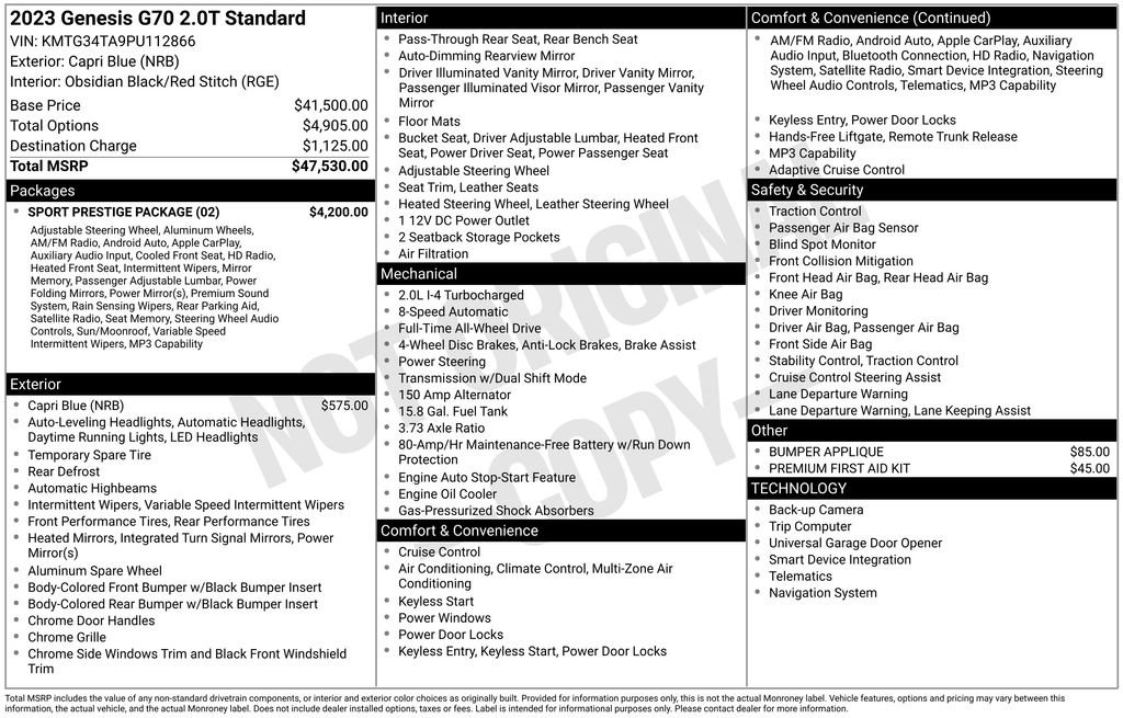 Used 2023 Genesis G70 2.0T w/ Sport Prestige Package image 30