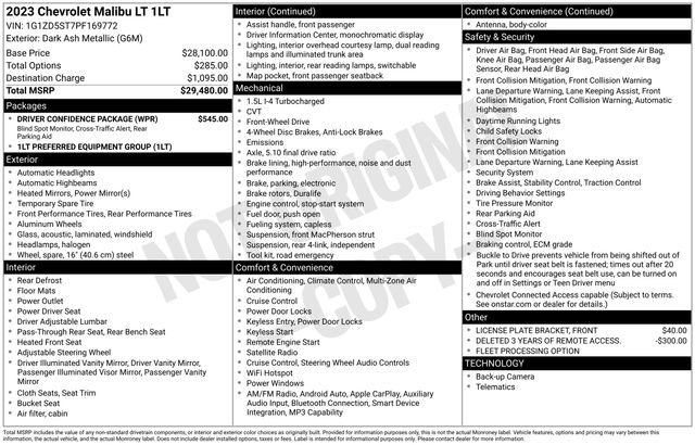 Used 2023 Chevrolet Malibu LT w/ Driver Confidence Package FWD image 2