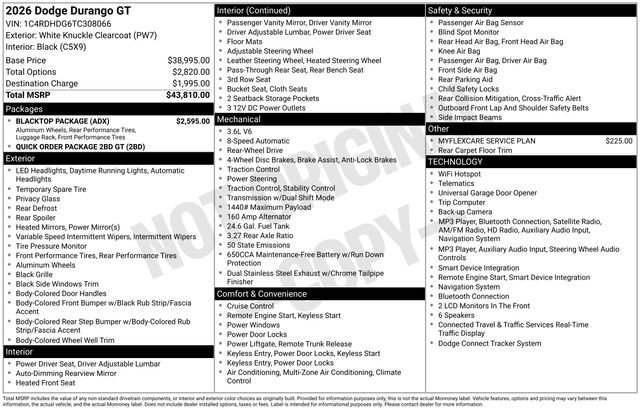 New 2026 Dodge Durango GT w/ Blacktop Package RWD image 39