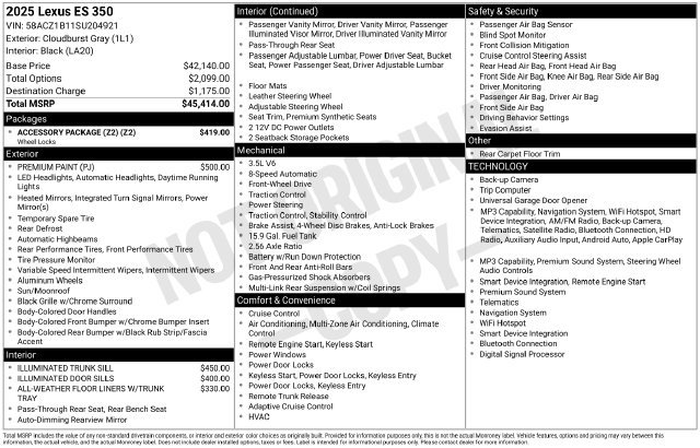 Certified 2025 Lexus ES 350 w/ Accessory Package (Z2) FWD image 41