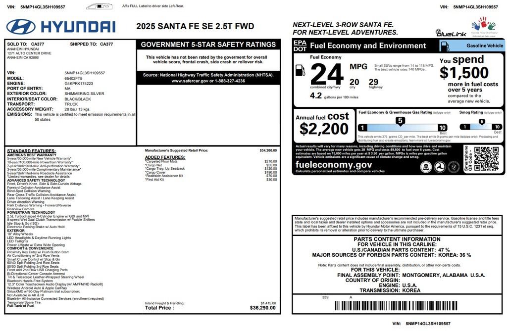 Used 2025 Hyundai Santa Fe SE FWD image 3