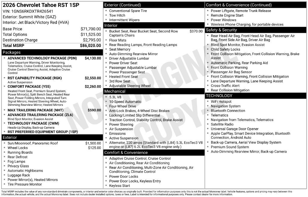 New 2026 Chevrolet Tahoe RST w/ Advanced Technology Package AWD/4WD image 27