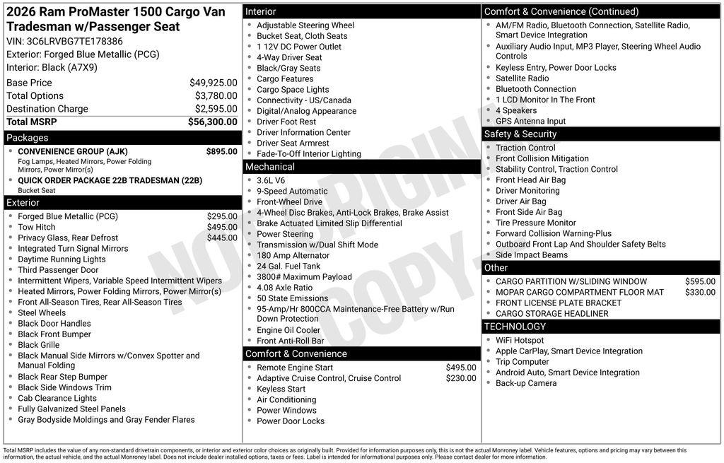 New 2026 RAM ProMaster 1500 w/ Convenience Group FWD image 3