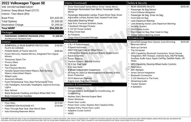 Certified 2022 Volkswagen Tiguan SE w/ Panoramic Sunroof Package AWD/4WD image 7