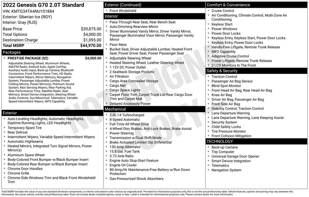 Used 2022 Genesis G70 2.0T w/ Prestige Package AWD/4WD image 17