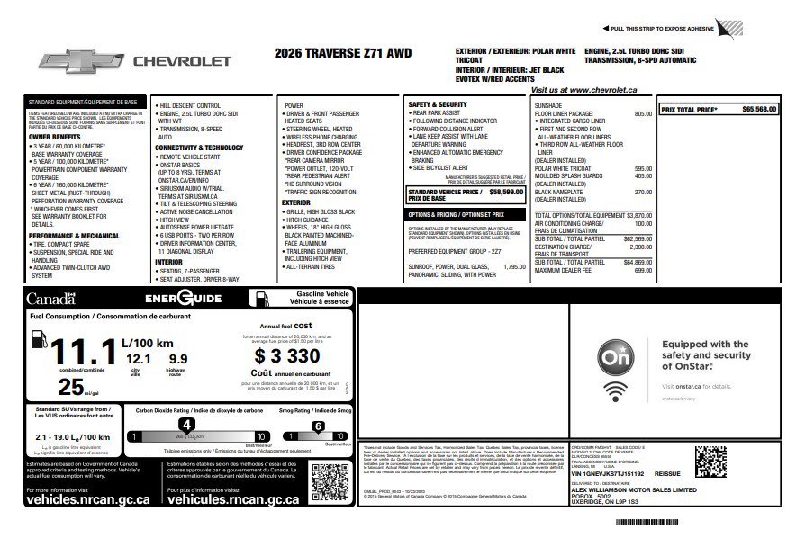 Certified 2026 Chevrolet Traverse Z71 w/ LPO, Floor Liner Package AWD/4WD image 36