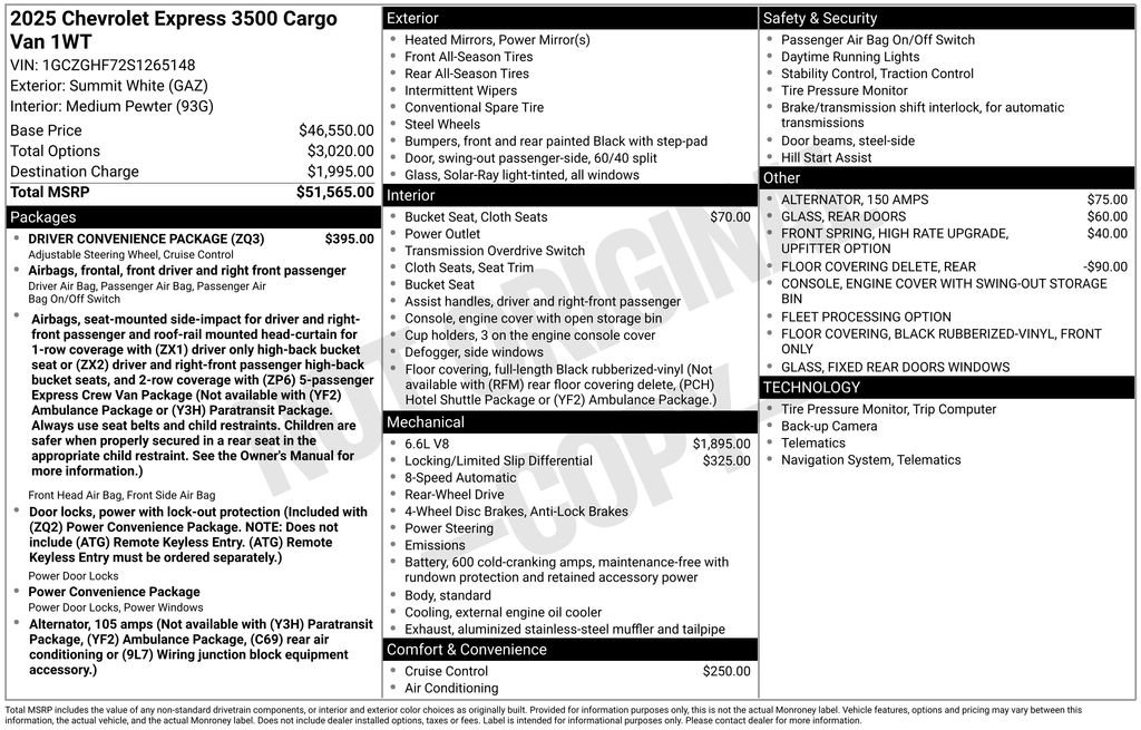 New 2025 Chevrolet Express 3500 Extended w/ Driver Convenience Package RWD image 3