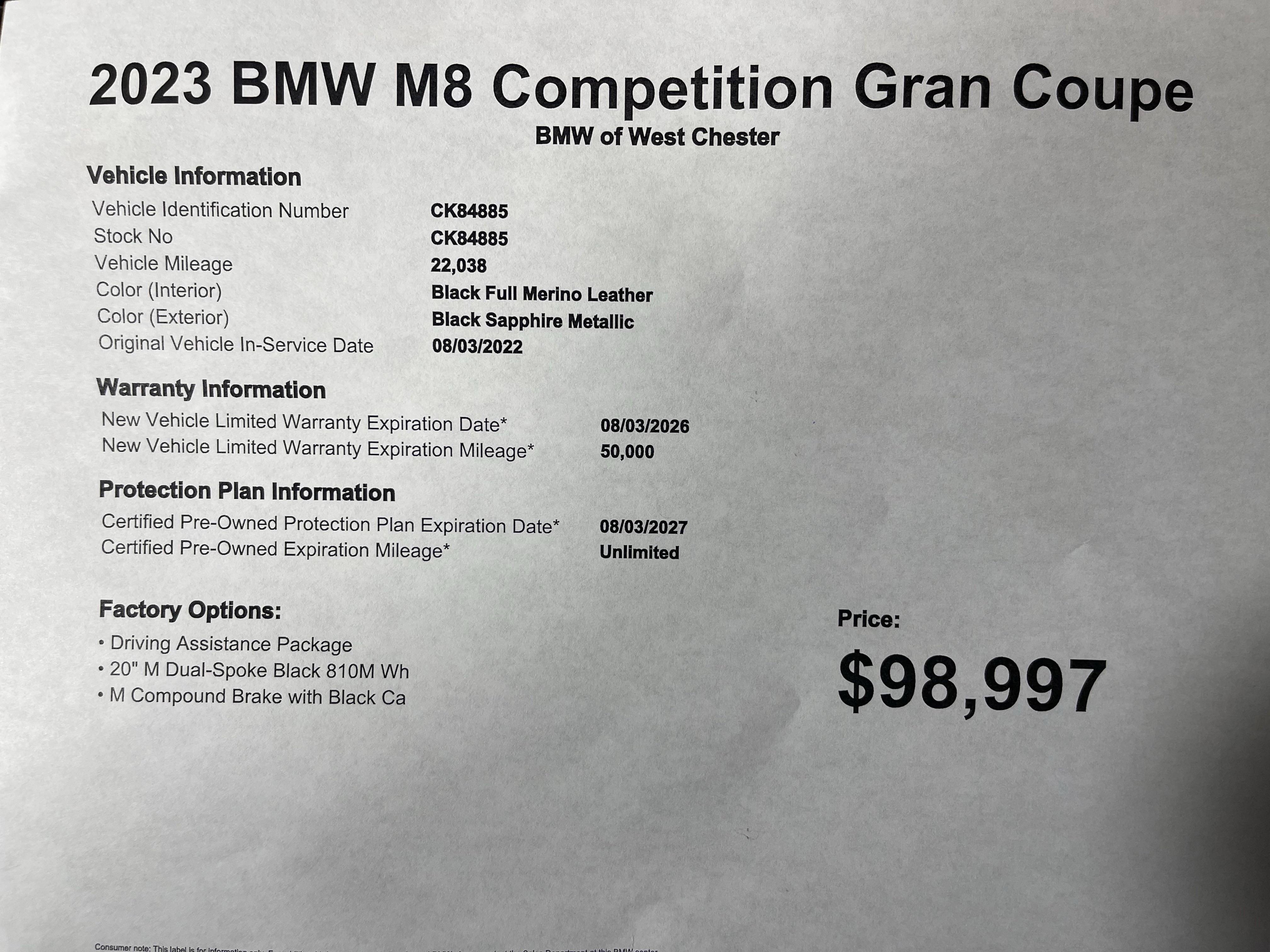 Certified 2023 BMW M8 Gran Coupe xDrive Competition w/ Driving Assistance Package image 20