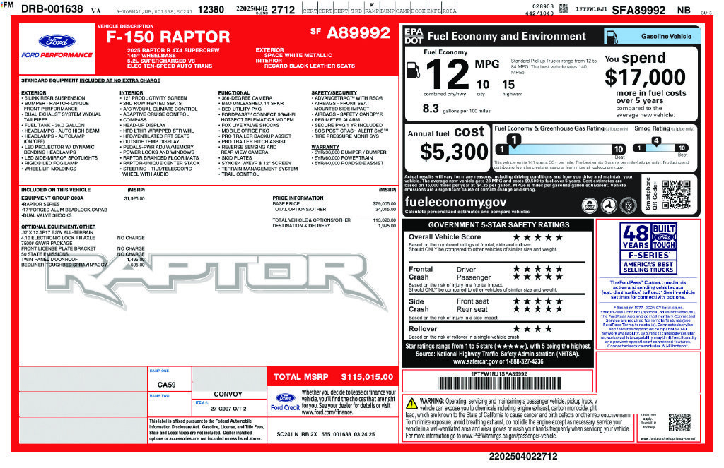 Used 2025 Ford F150 Raptor w/ Equipment Group 803A Raptor R AWD/4WD image 3