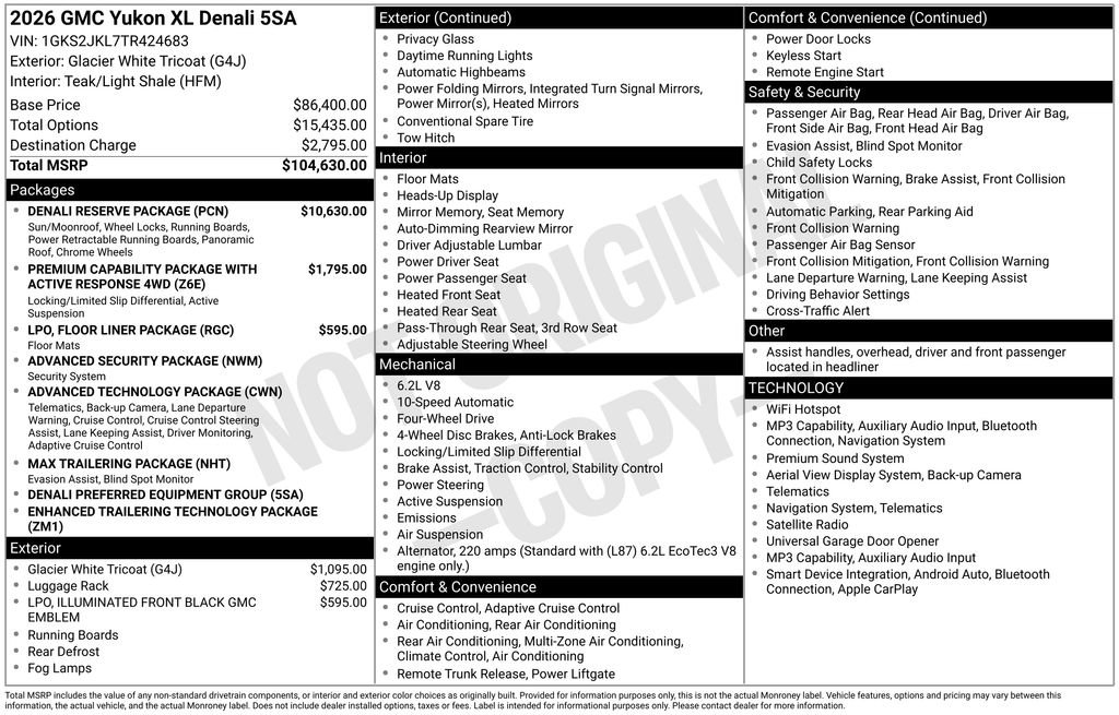 New 2026 GMC Yukon XL Denali w/ Denali Reserve Package AWD/4WD image 3