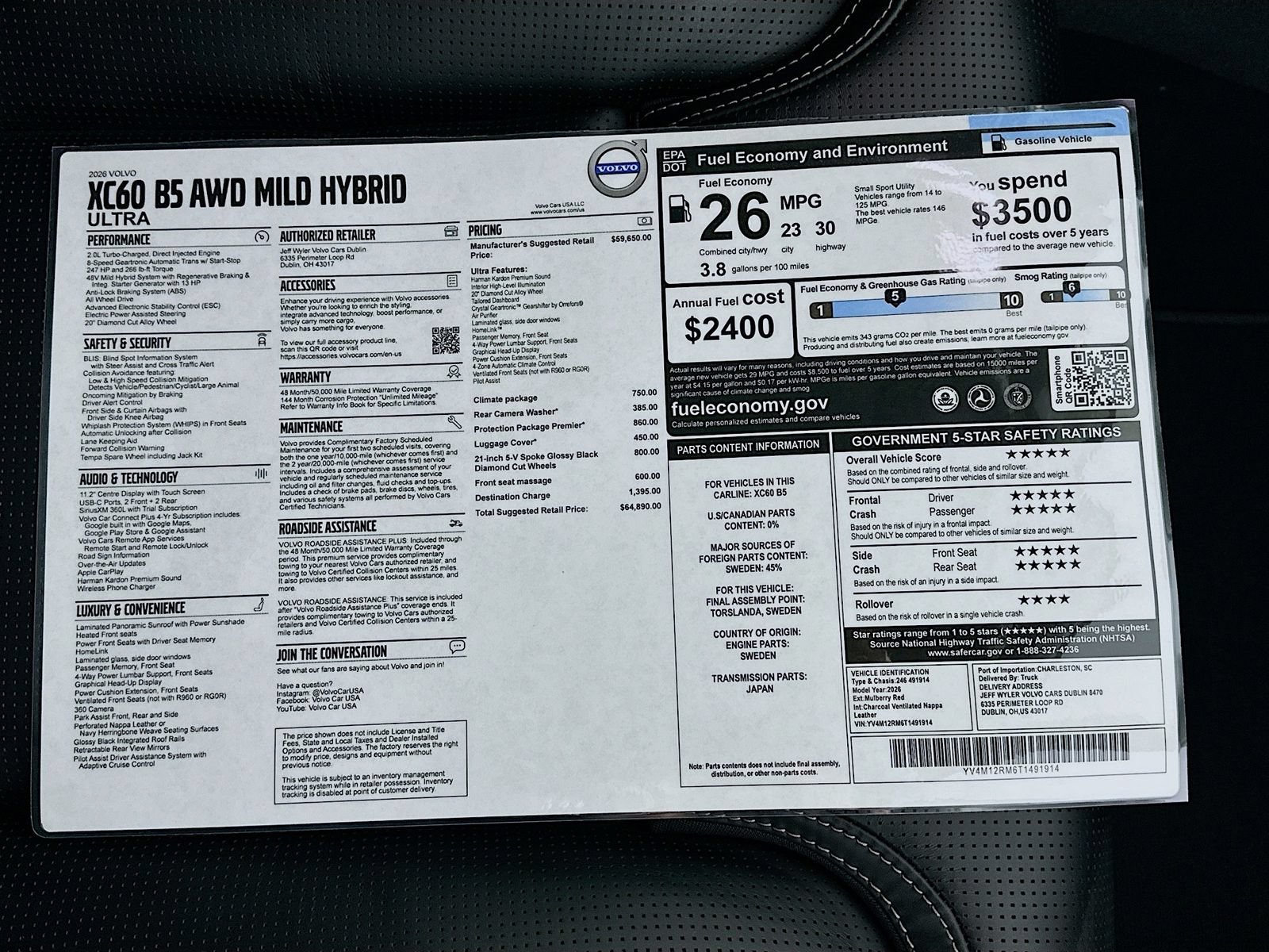 New 2026 Volvo XC60 B5 Ultra w/ Protection Package Premier AWD/4WD image 51