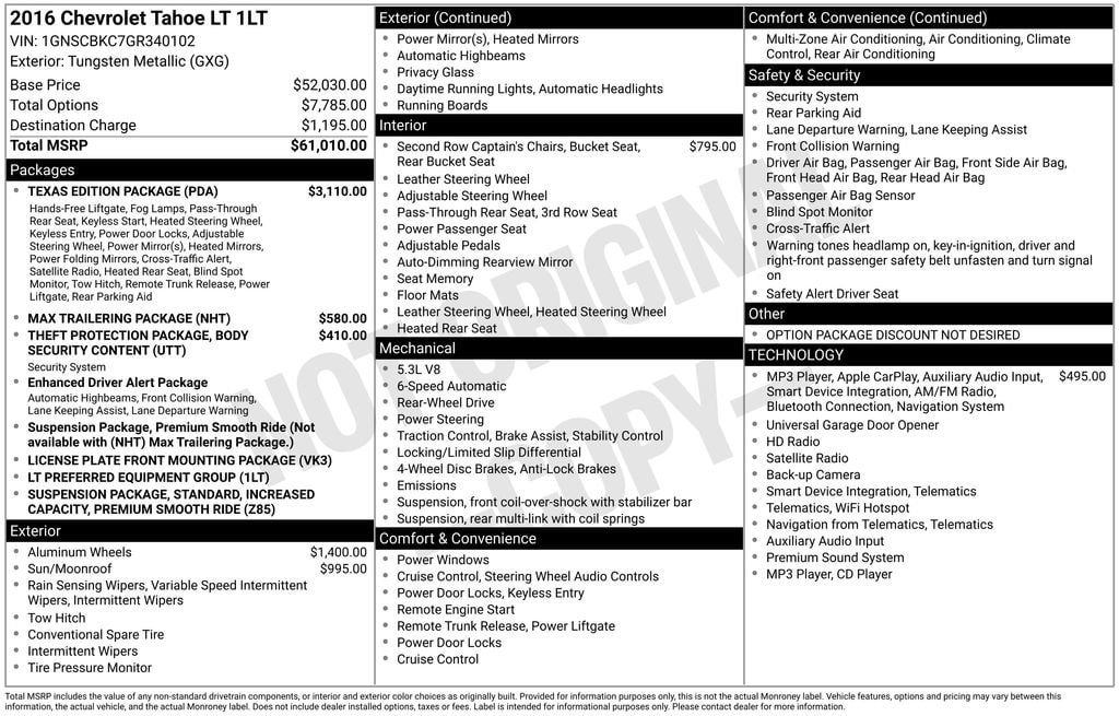 Used 2016 Chevrolet Tahoe LT w/ Texas Edition Package RWD image 2