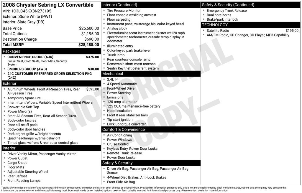 Used 2008 Chrysler Sebring LX w/ Convenience Group FWD image 5