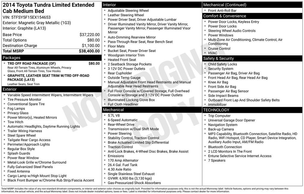 Used 2014 Toyota Tundra Limited w/ TRD Off Road Package RWD image 5