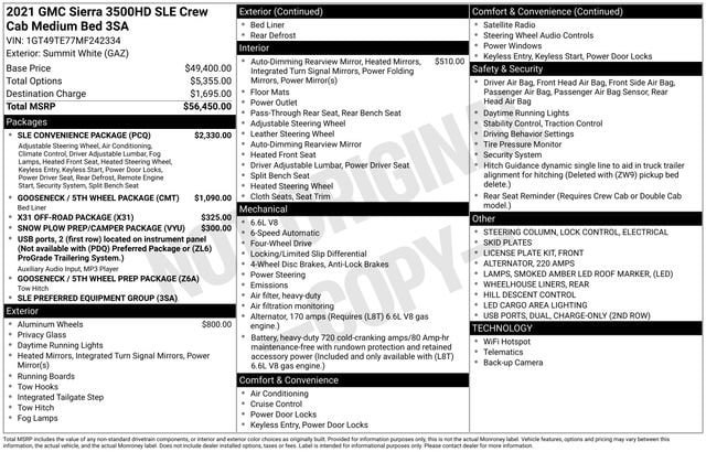 Used 2021 GMC Sierra 3500 SLE w/ SLE Convenience Package AWD/4WD image 7