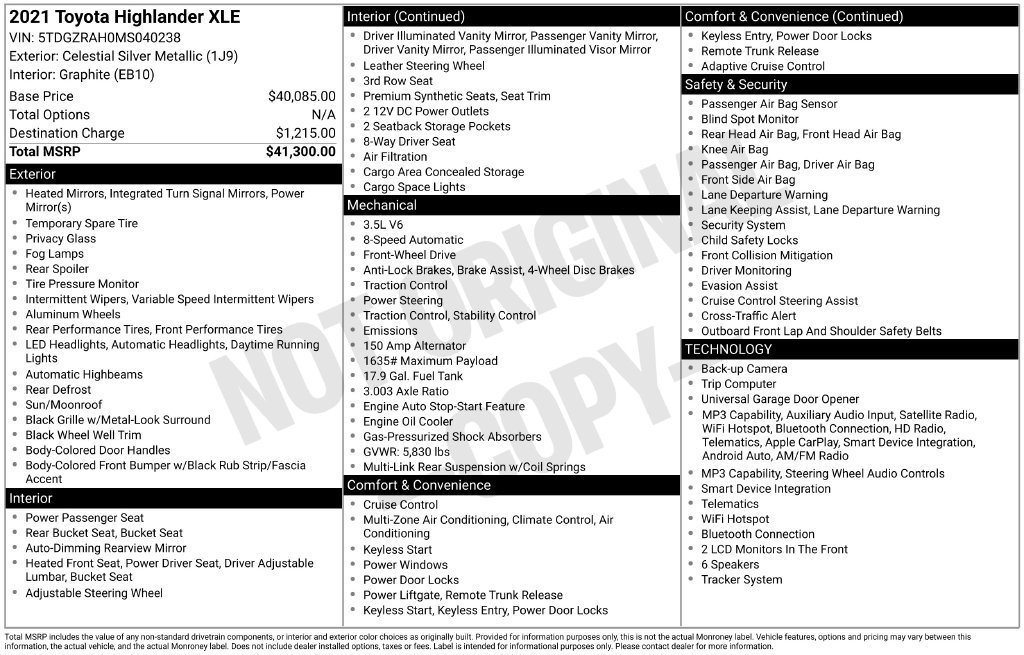 Used 2021 Toyota Highlander XLE FWD image 19