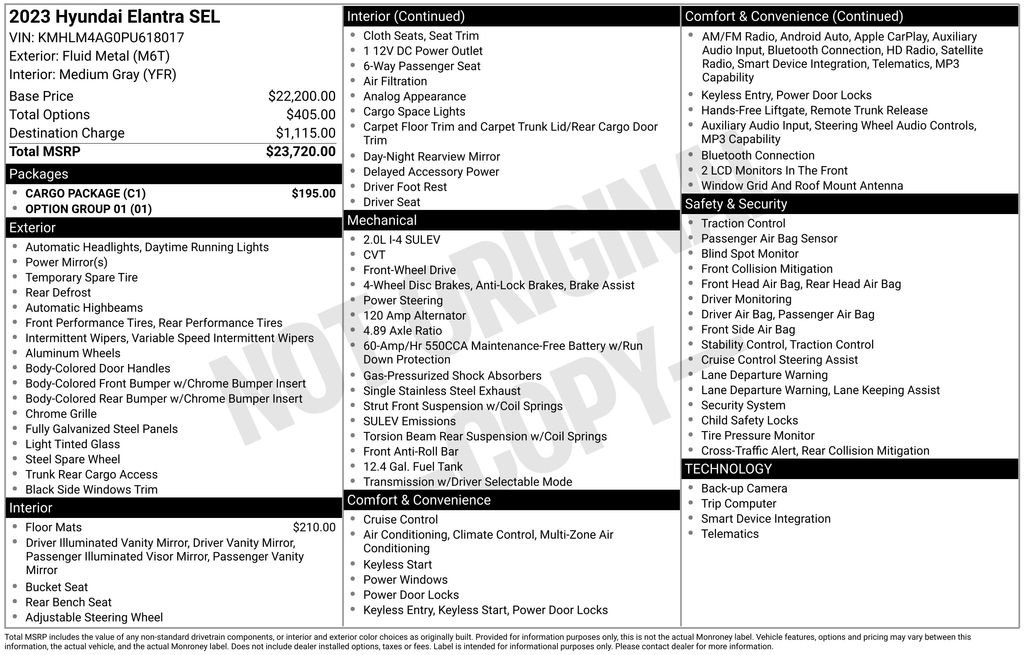 Used 2023 Hyundai Elantra SEL w/ Cargo Package FWD image 6