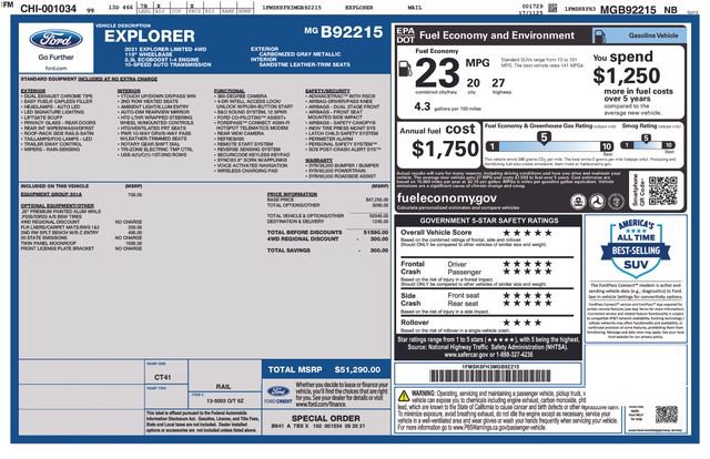 Certified 2021 Ford Explorer Limited w/ Equipment Group 301A AWD/4WD image 38