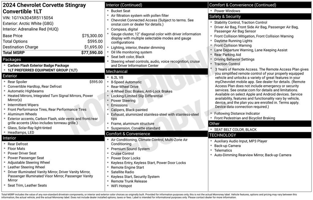 Used 2024 Chevrolet Corvette Stingray Convertible w/ 1LT image 9