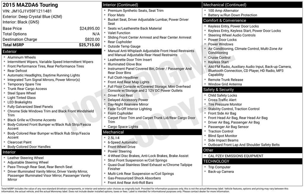 Used 2015 MAZDA MAZDA6 Touring image 3