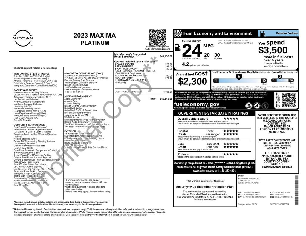Certified 2023 Nissan Maxima Platinum w/ Sport Mat Group FWD image 33