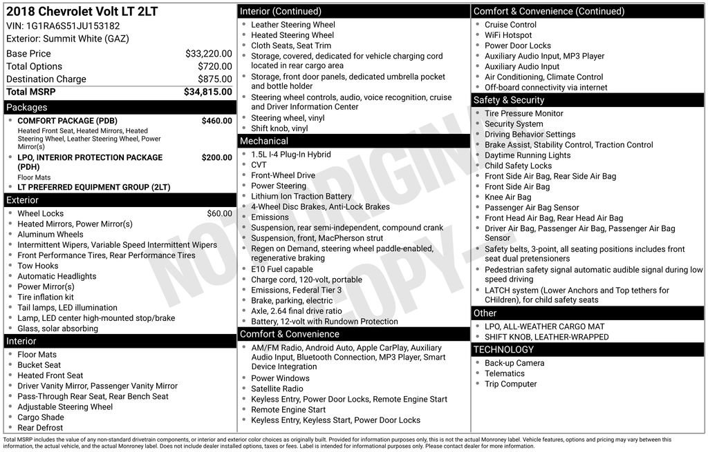 Used 2018 Chevrolet Volt LT w/ Comfort Package image 12