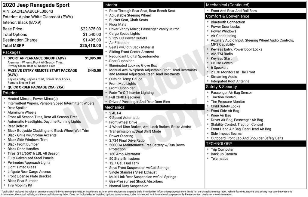 Used 2020 Jeep Renegade Sport w/ Sport Appearance Group image 32