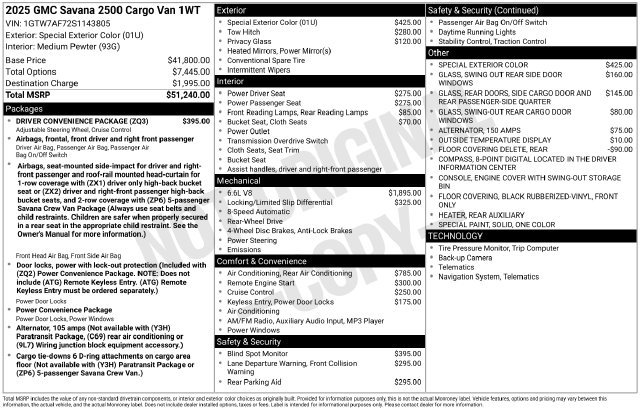 New 2025 GMC Savana 2500 w/ Driver Convenience Package RWD image 10