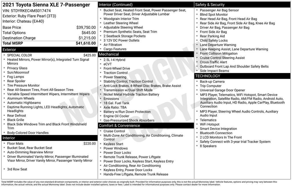 Used 2021 Toyota Sienna XLE FWD image 2