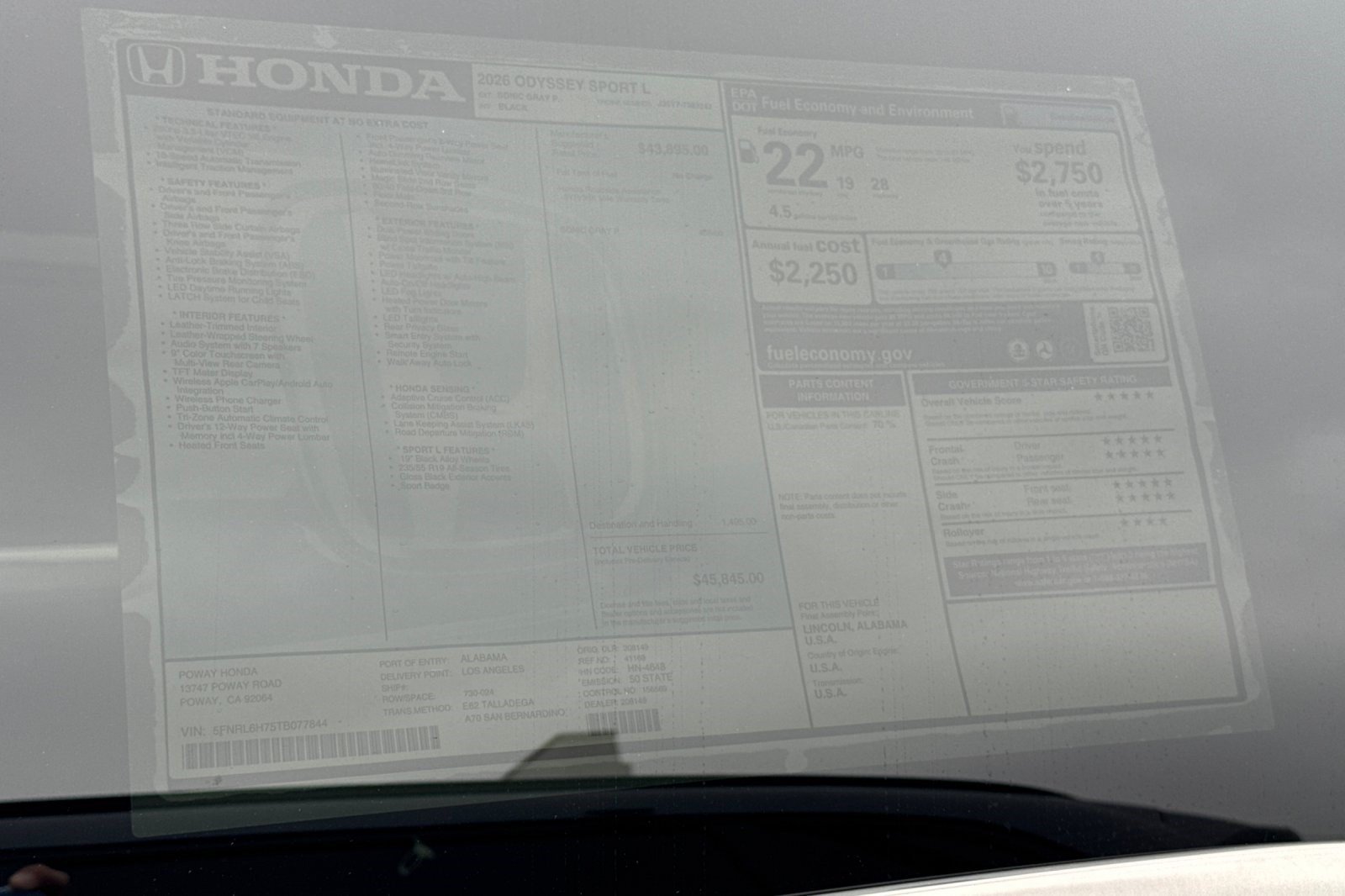 New 2026 Honda Odyssey Sport-L image 34