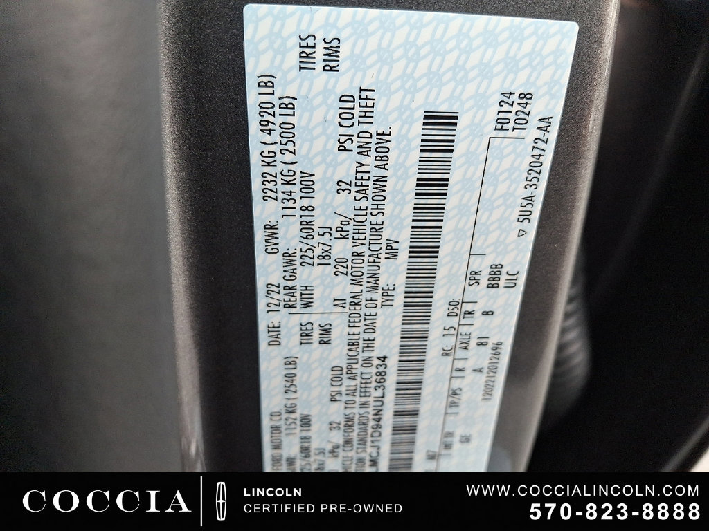 Certified 2022 Lincoln Corsair AWD w/ Equipment Group 101A image 26