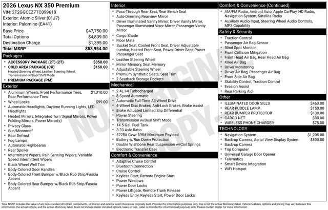Used 2026 Lexus NX 350 AWD w/ Accessory Package (2T) image 53