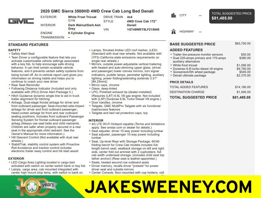 Certified 2020 GMC Sierra 3500 Denali w/ Denali Ultimate Package