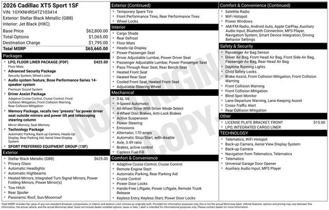 New 2026 Cadillac XT5 Sportv w/ LPO, Floor Liner Package image 26