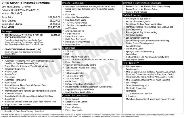 Certified 2026 Subaru Crosstrek 2.5i Premium AWD/4WD image 22