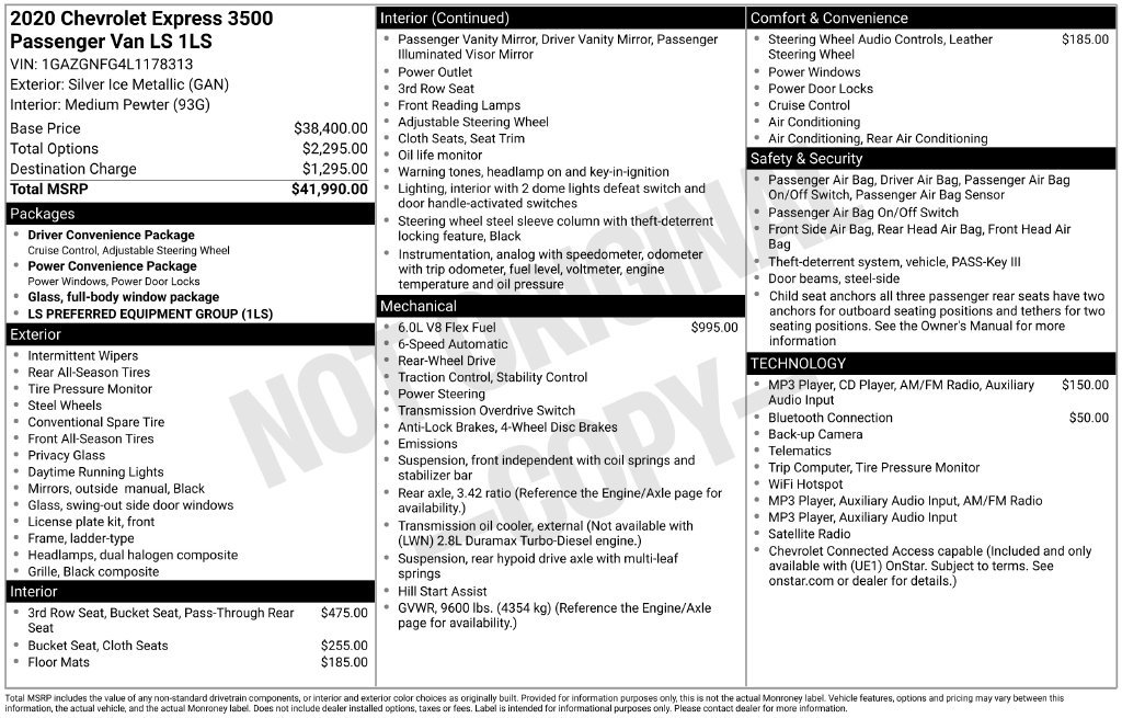 Used 2020 Chevrolet Express 3500 LS RWD image 9