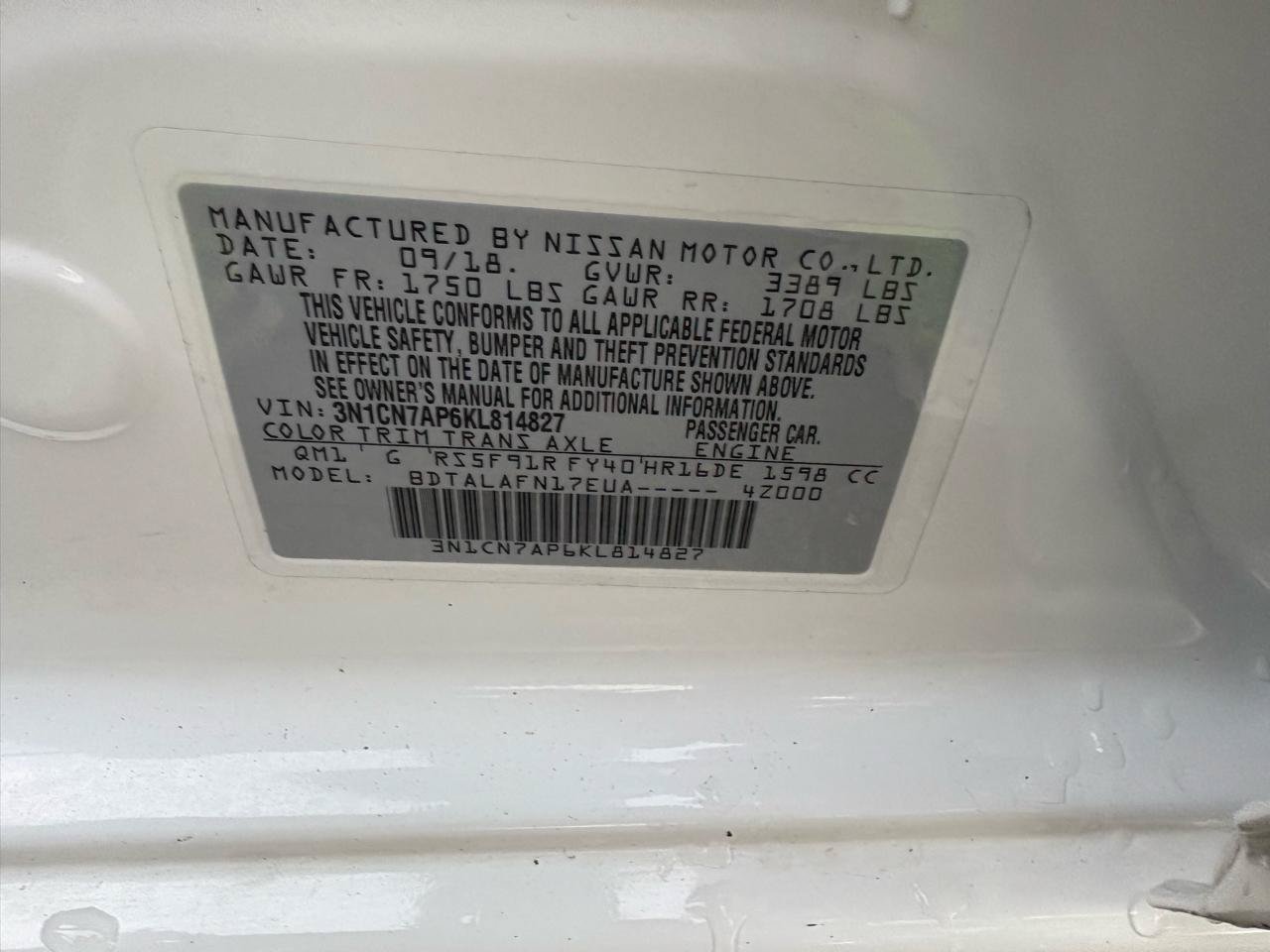 Used 2019 Nissan Versa S FWD image 3
