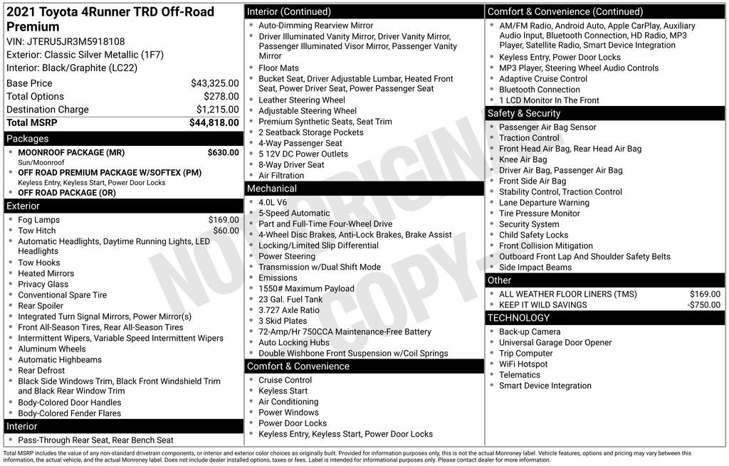 Used 2021 Toyota 4Runner TRD Off-Road Premium w/ Moonroof Package image 33